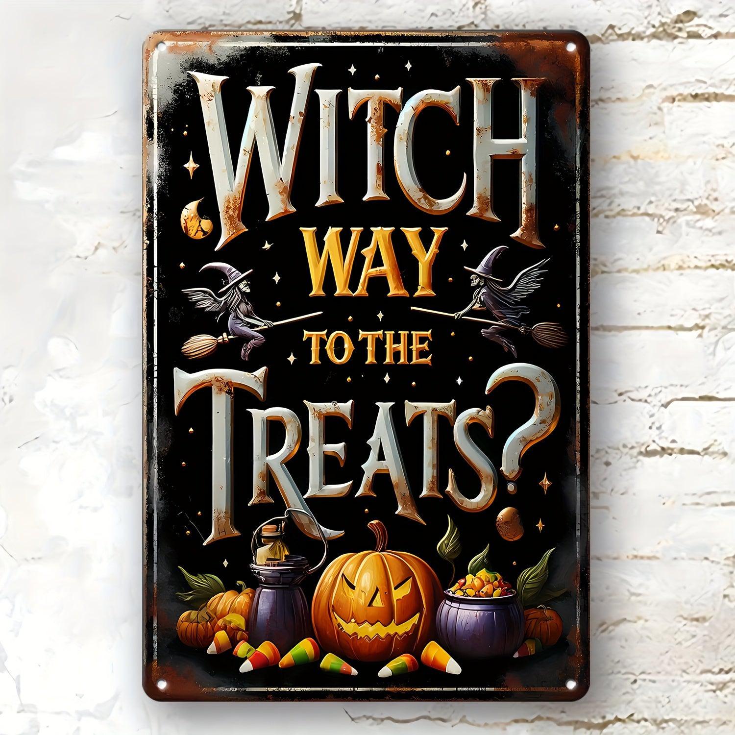 Witch Way to the Treats Metal Sign Witch Wall Decor Halloween Welcome Sign-MoonChildWorld