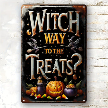 Witch Way to the Treats Metal Sign Witch Wall Decor Halloween Welcome Sign