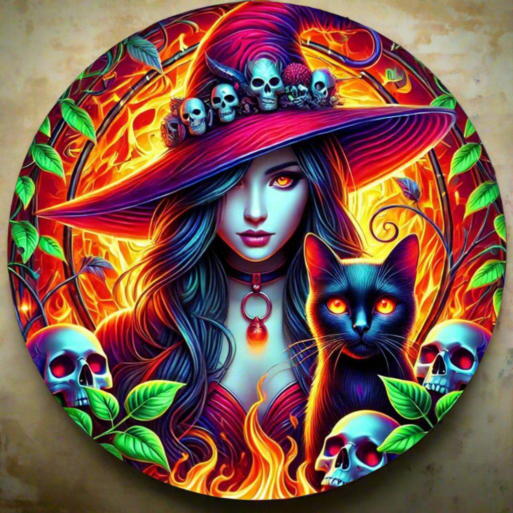 Spooky Witch Metal Sign Skull Gothic Witch Halloween Decor-MoonChildWorld