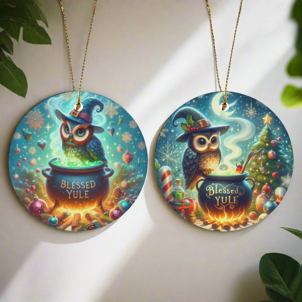 Witchy Owl Ceramic Christmas Ornament for Yule Tree Decorations-MoonChildWorld