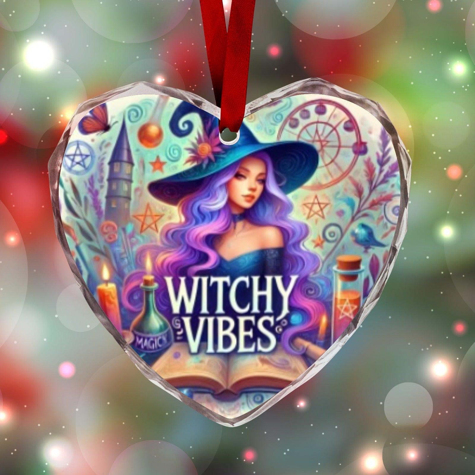 Magick Witch Wicca Christmas Heart-Shaped Crystal Glass Ornament-MoonChildWorld