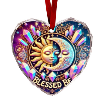 Pagan Sun Moon Wicca Christmas Heart-Shaped Crystal Glass Ornament