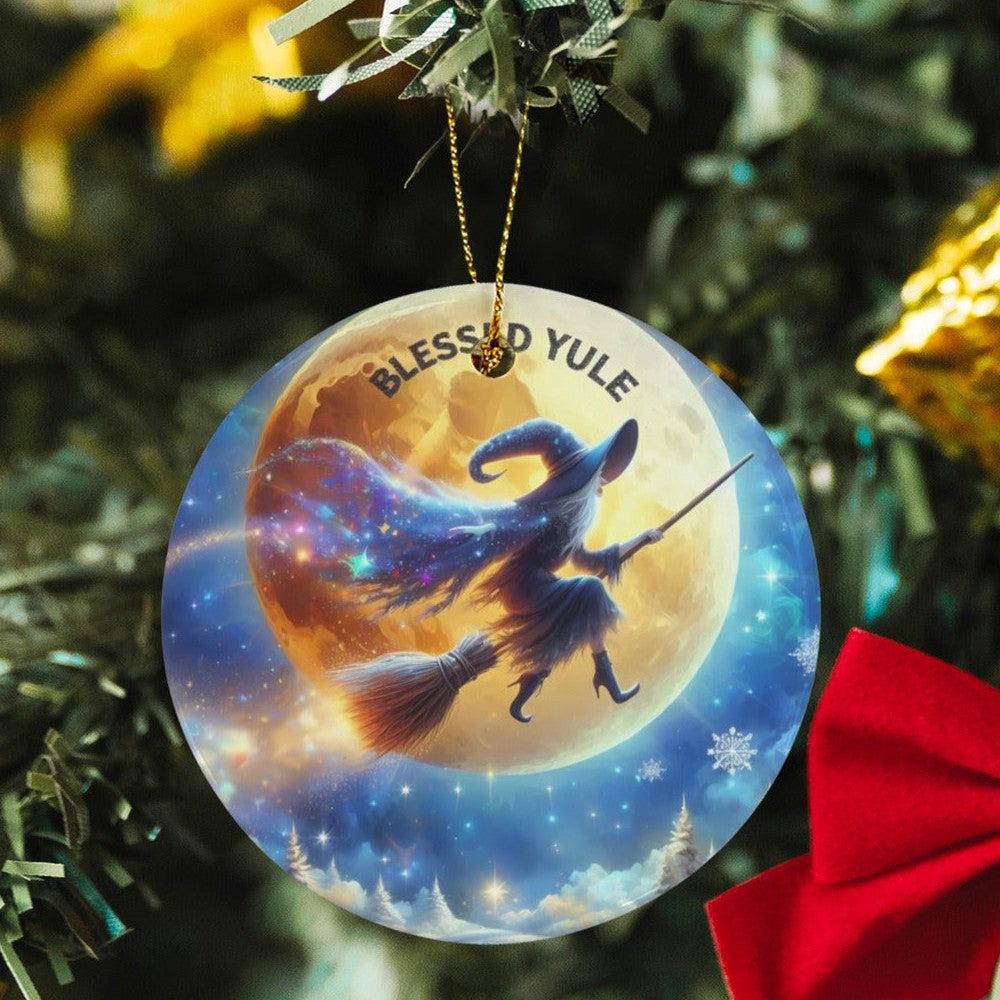 Flying Witch Ceramic Christmas Ornament for Yule Tree Decorations-MoonChildWorld