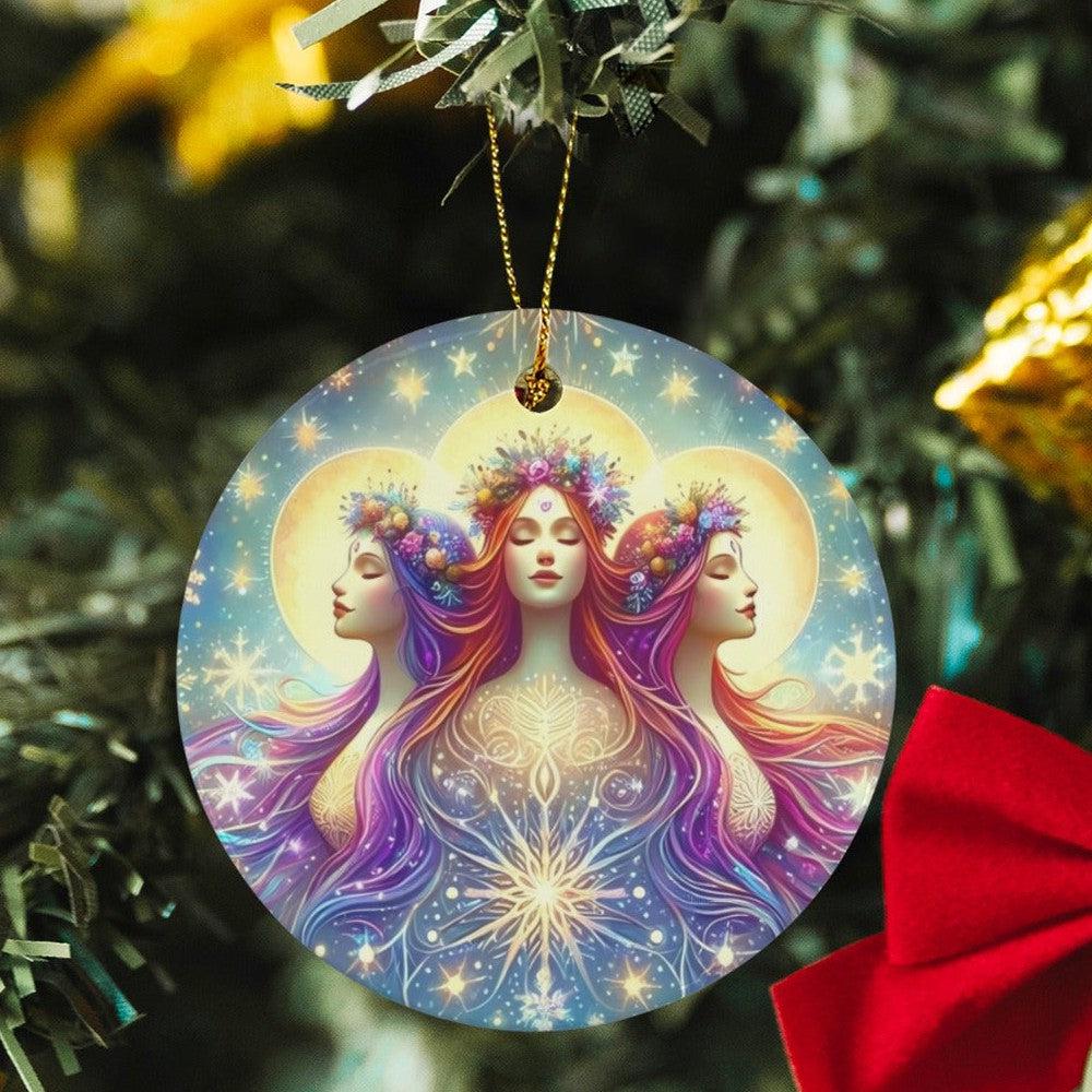 Triple Goddess Ceramic Christmas Ornament for Yule Tree Decorations-MoonChildWorld