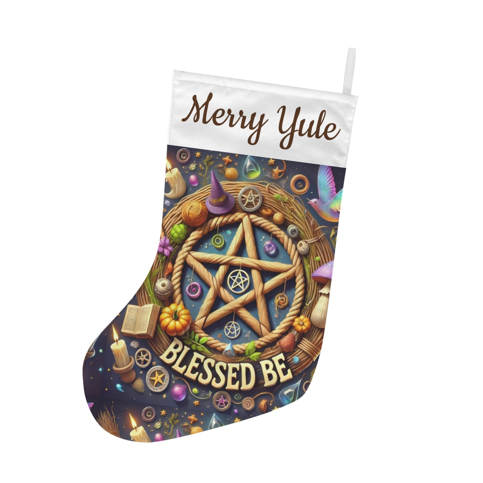 Yule Pentacle Pagan Wicca Christmas Stocking for Yule Decorations-MoonChildWorld