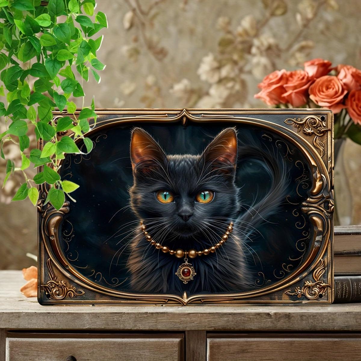 Black Cat Wall Art Occult Cat Metal Sign for Spirit Animal Home Decor-MoonChildWorld