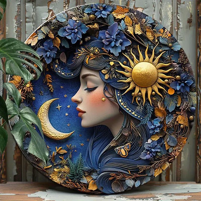 Sun Moon Goddess Wall Art Celestial Goddess Metal Sign-MoonChildWorld