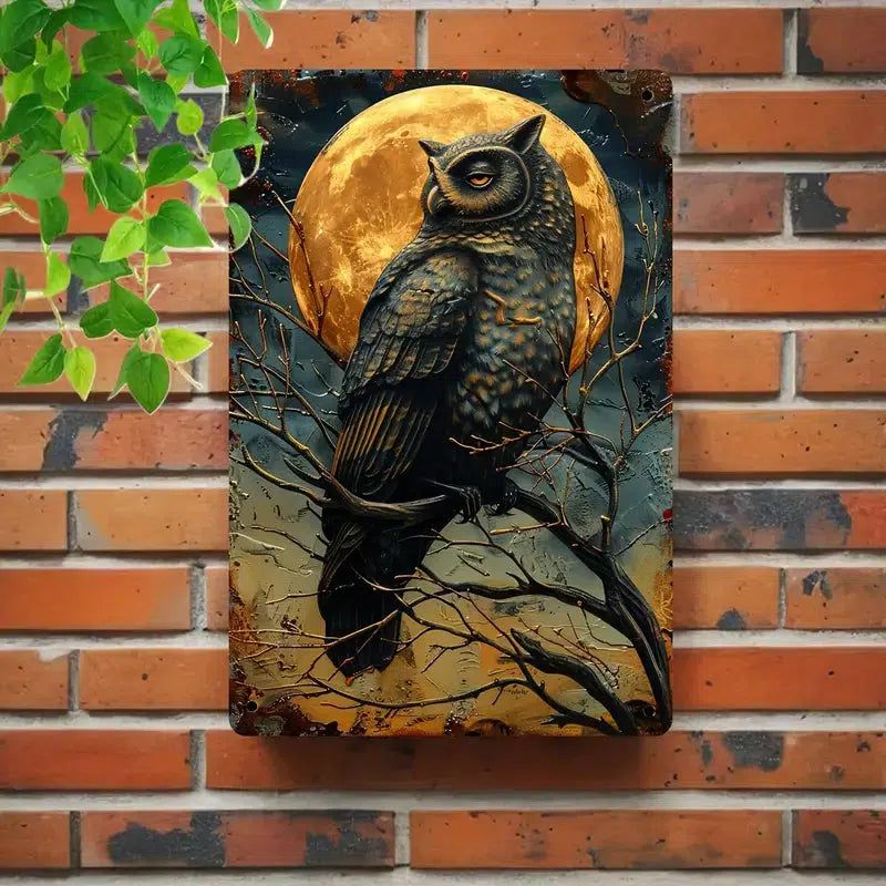 Owl Wall Sign Mystic Owl Metal Sign for Spirit Animal Home Decor-MoonChildWorld