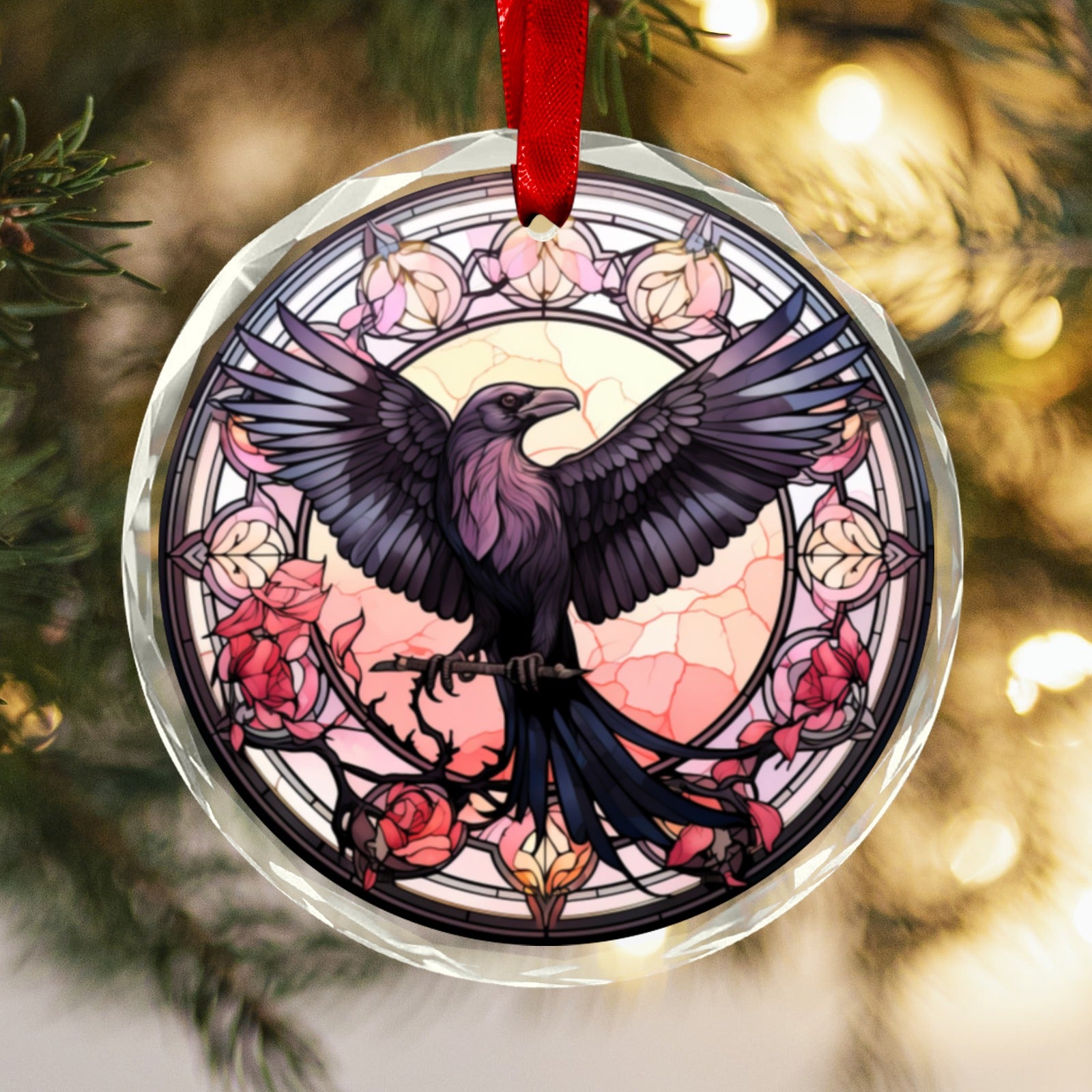 Gothic Crow Ornament Black Raven Glass Christmas Ornament-MoonChildWorld