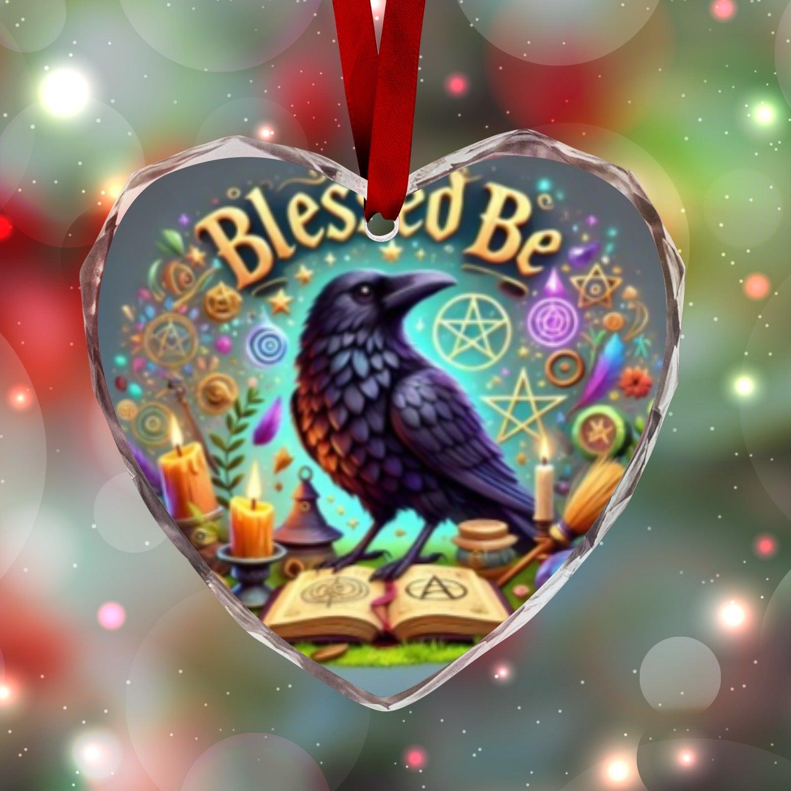 Wicca Raven Witch Crow Christmas Heart-Shaped Crystal Glass Ornament-MoonChildWorld
