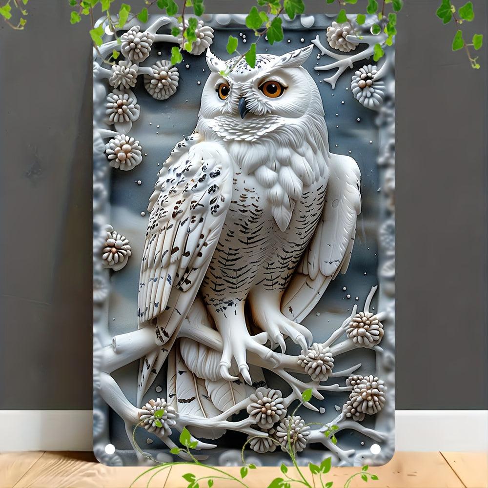 White Owl Wall Sign Snowy Owl Metal Sign for Spirit Animal Home Decor-MoonChildWorld