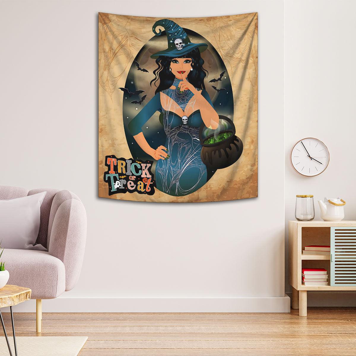 Cauldron Witch Gothic Tapestry Halloween Wall Hanging-MoonChildWorld