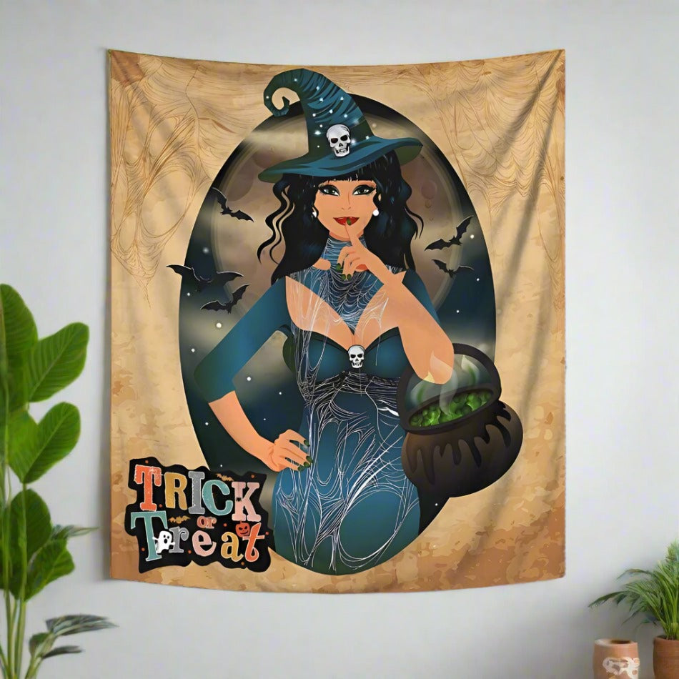 Cauldron Witch Gothic Tapestry Halloween Wall Hanging-MoonChildWorld