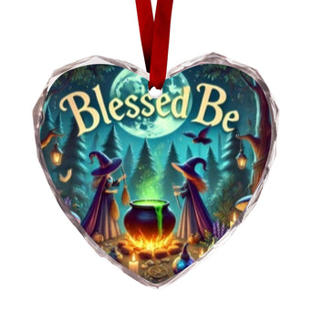 Halloween Cauldron Witch Christmas Heart-Shaped Crystal Glass Ornament