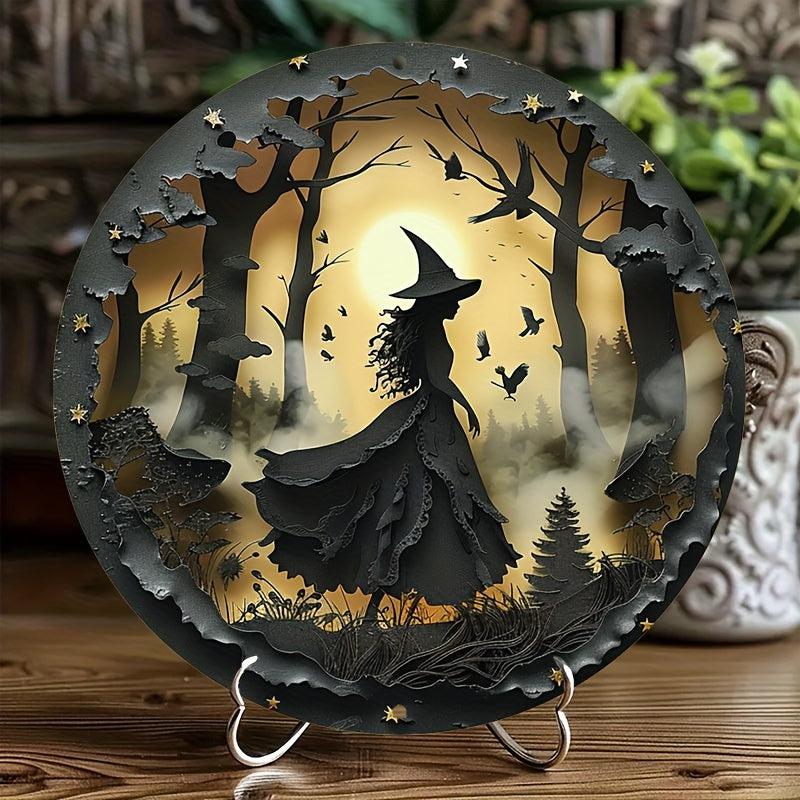 Witch Silhouette Halloween Wall Sign Gothic Witch Metal Sign-MoonChildWorld