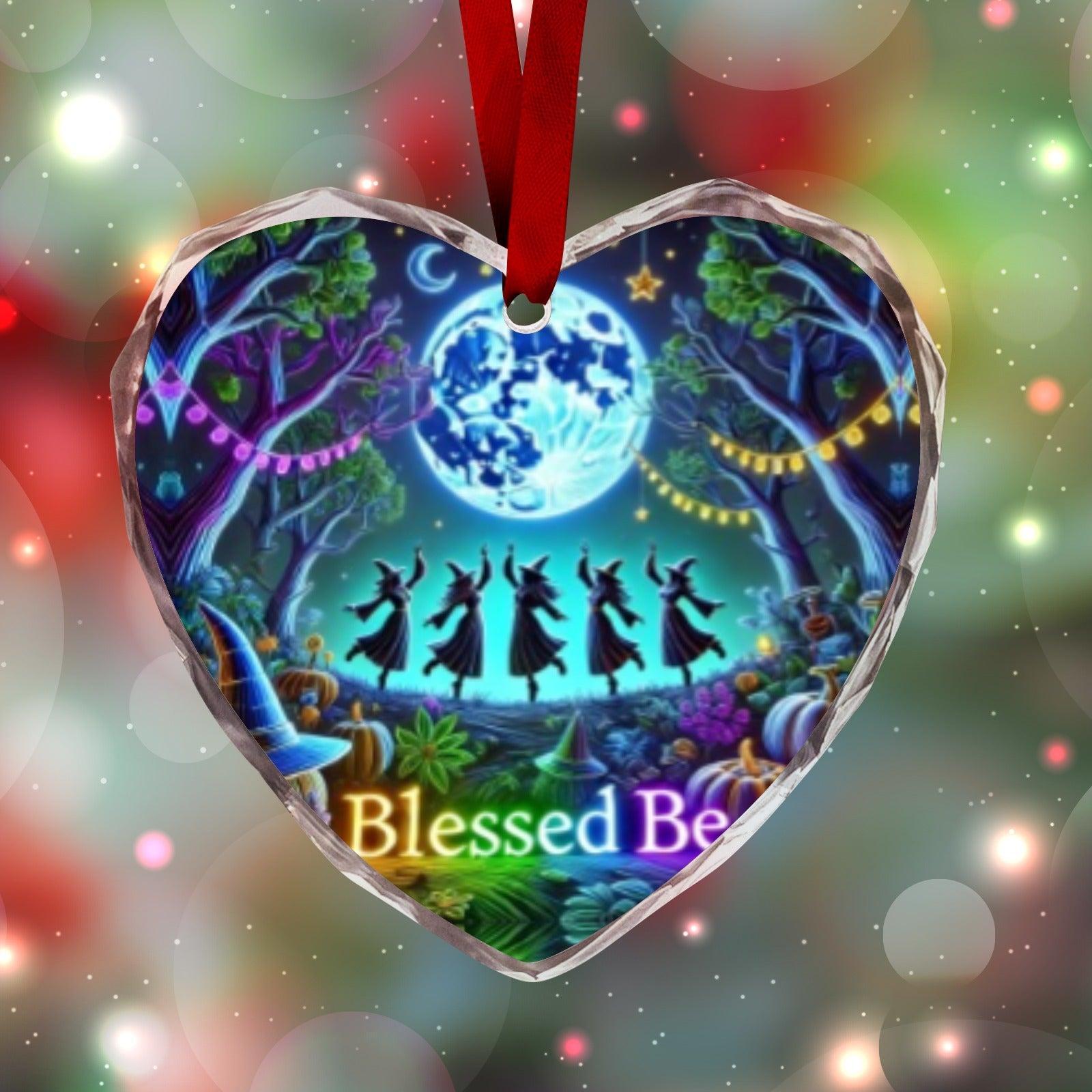 Moonlit Dancing Witch Christmas Heart-Shaped Crystal Glass Ornament-MoonChildWorld