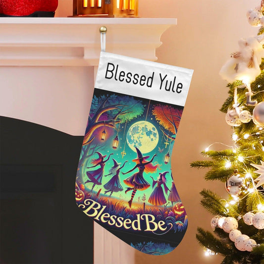 Moonlit Dancing Witch Christmas Stocking for Yule Decorations