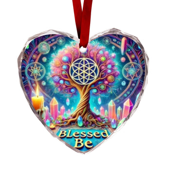 Celtic Tree of Life Pagan Yule Heart-Shaped Crystal Glass Ornament