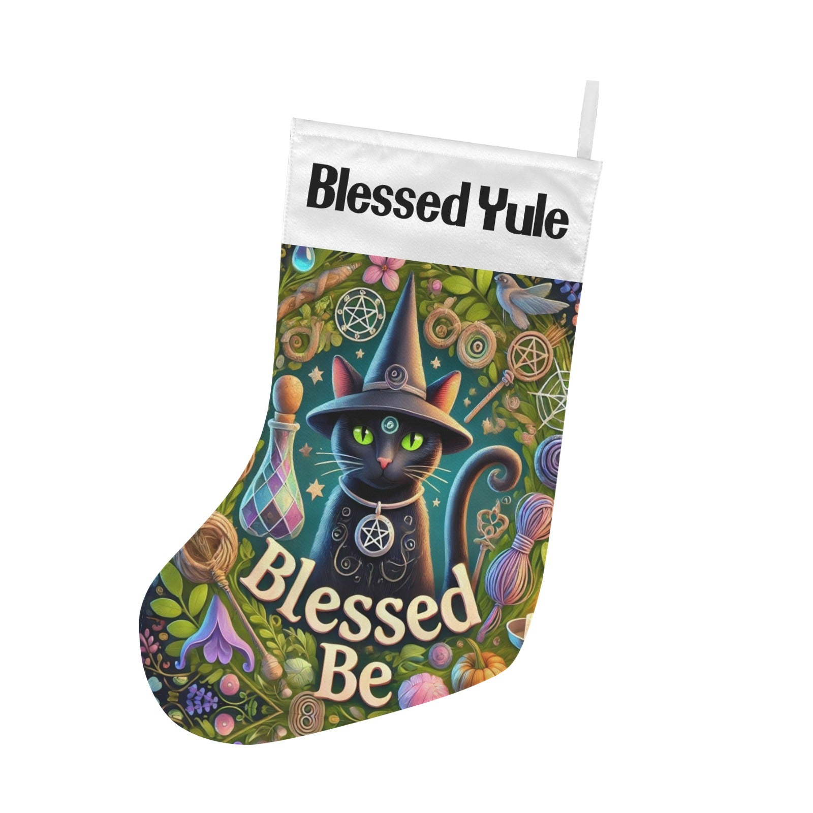 Yule Wicca Black Cat Witchy Christmas Stocking for Yule Decorations-MoonChildWorld