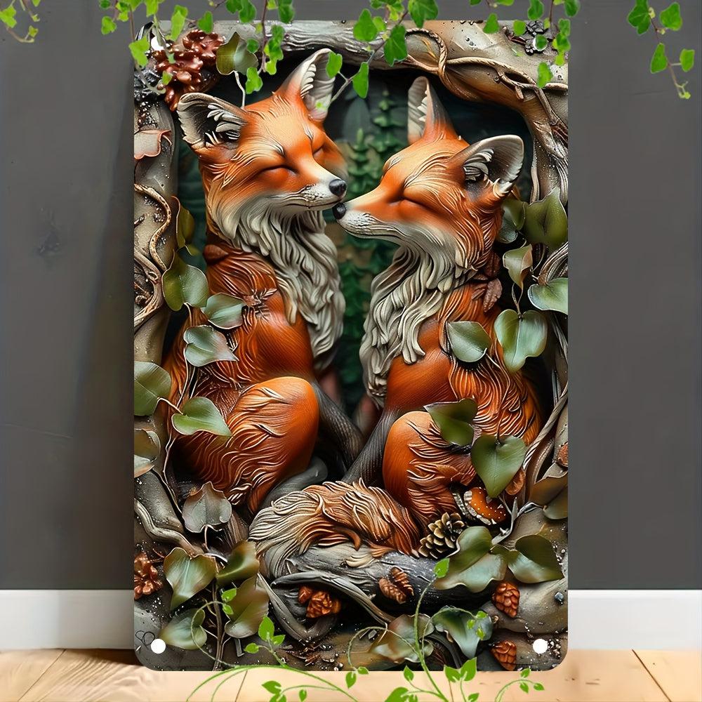 Foxes in Forest Wall Art Fox Metal Sign for Spirit Animal Home Decor-MoonChildWorld