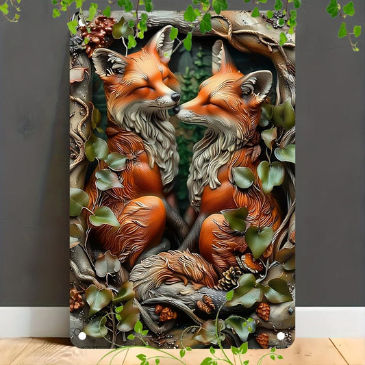 Foxes in Forest Wall Art Fox Metal Sign for Spirit Animal Home Decor