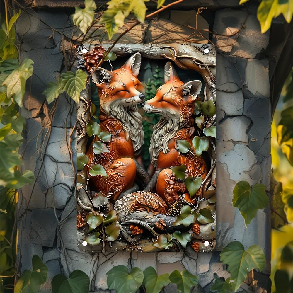 Foxes in Forest Wall Art Fox Metal Sign for Spirit Animal Home Decor-MoonChildWorld