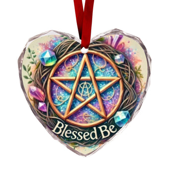 Witchcraft Pentacle Wicca Pagan Yule Heart-Shaped Crystal Glass Ornament