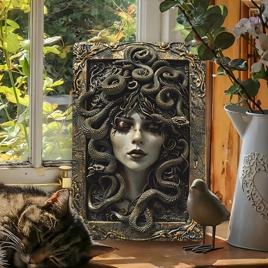 Vintage Medusa Aluminum Wall Sign Medusa Metal Sign Greek Mythology Decor-MoonChildWorld