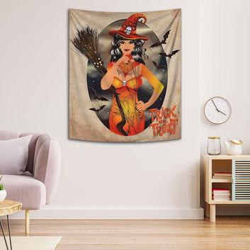 Broom Witch Gothic Tapestry Halloween Wall Hanging