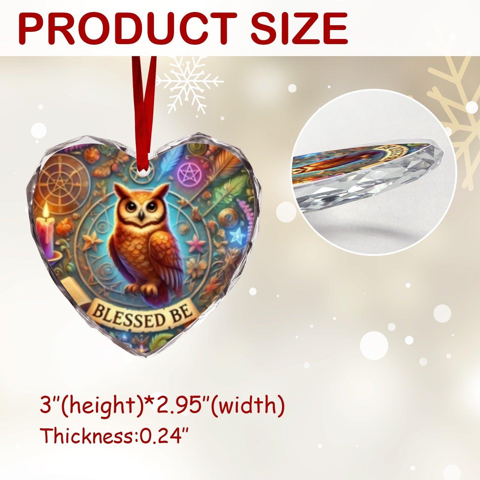 Wicca Owl Blessed Yule Witchy Christmas Heart-Shaped Crystal Glass Ornament-MoonChildWorld
