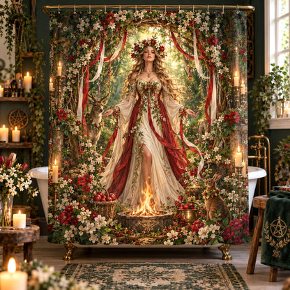 Beltane Shower Curtain - May Queen Pagan Goddess Fire Decor