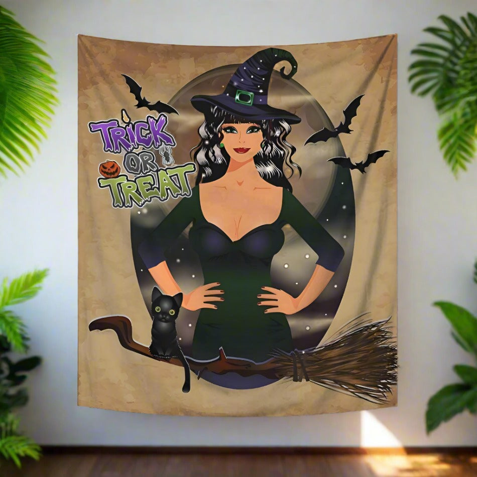 Dark Witch Gothic Tapestry Halloween Wall Hanging-MoonChildWorld