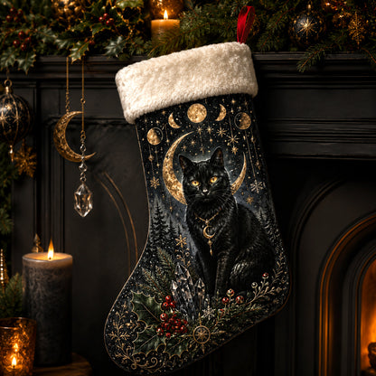 Black Cat Moon Phase Christmas Stocking Celestial Witchy Decor