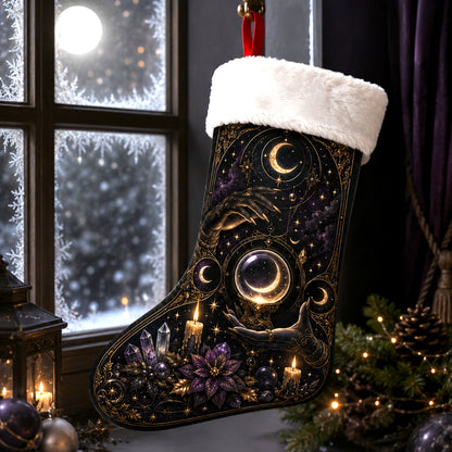 Black Moon Orb Christmas Stocking Occult Gold Yule Altar Decor