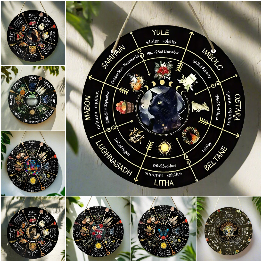 Magical Wheel of Year Pagan Festival Sign Pagan Calendar Wooden Sign-MoonChildWorld