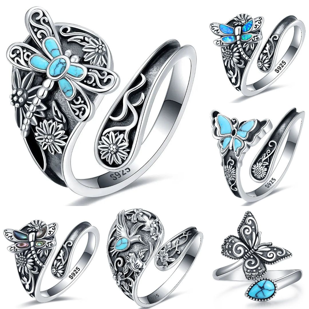 Sterling Silver Floral Butterfly Rings and Dragonfly Rings-MoonChildWorld