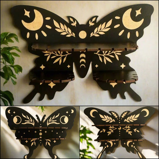 Butterfly Crystal Shelf Wooden Wall shelf for Essential Oil Witchy Home Decor