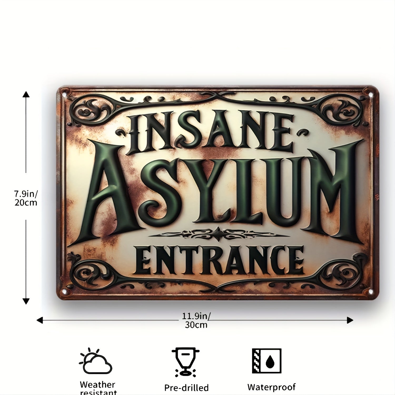 Insane Asylum Entrance Metal Sign Witch Wall Decor Halloween Welcome Sign-MoonChildWorld