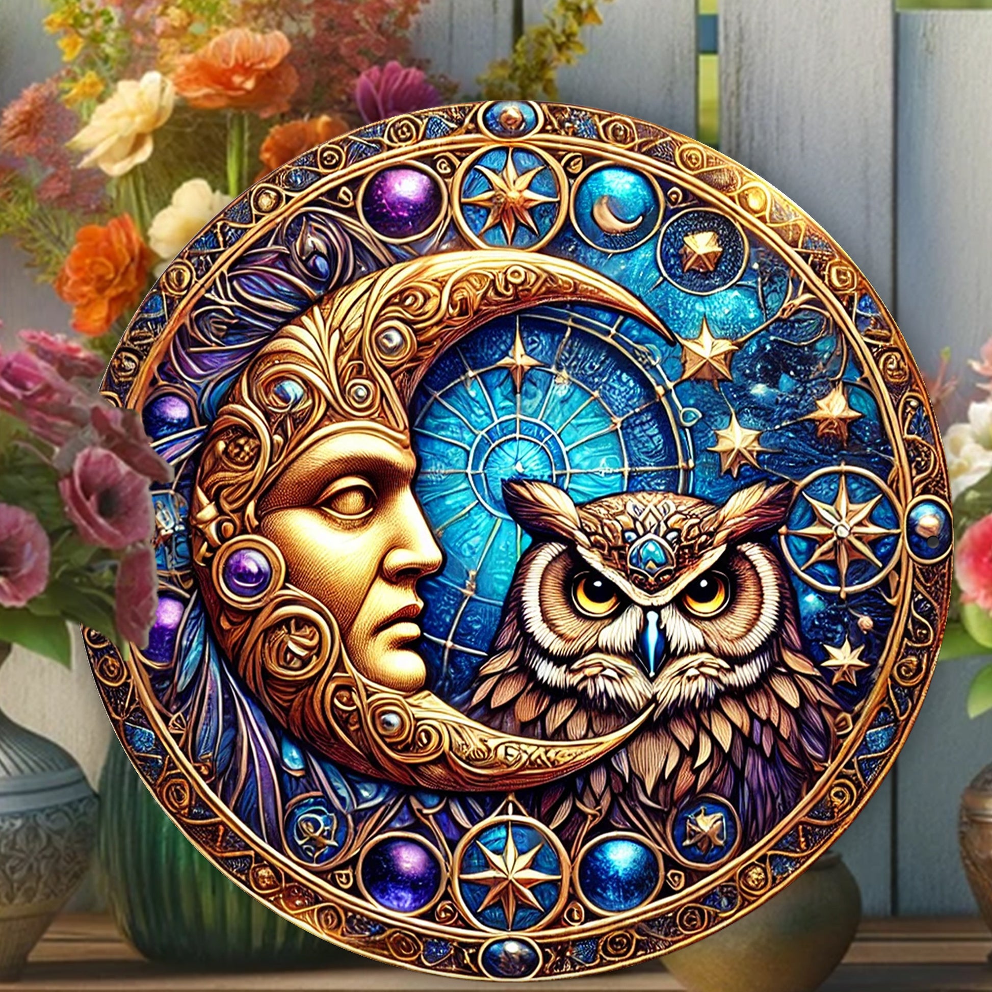 Owl and Moon Wall Art Mystical Wall Decor-MoonChildWorld