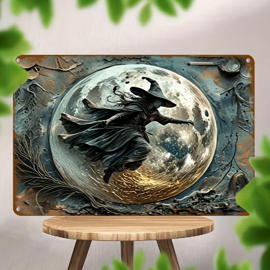 Full Moon Witch Wall Art Gothic Witch Metal Sign for Halloween Decor-MoonChildWorld