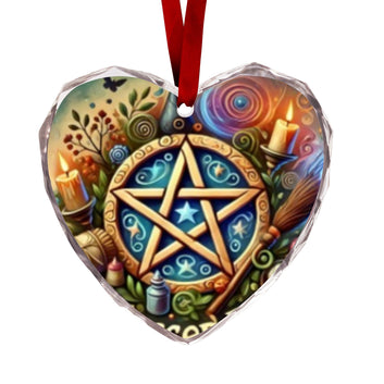 Witchcraft Pentacle Wicca Christmas Heart-Shaped Crystal Glass Ornament