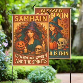 Vintage Witch Halloween Garden Flag and House Flag for Pagan Samhain Home Decor