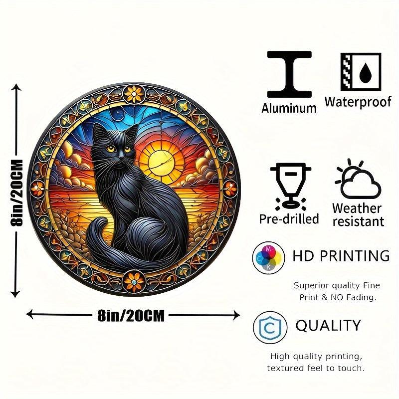 Black Cat at Sunset Metal Wall Art Black Cat Home Decor-MoonChildWorld