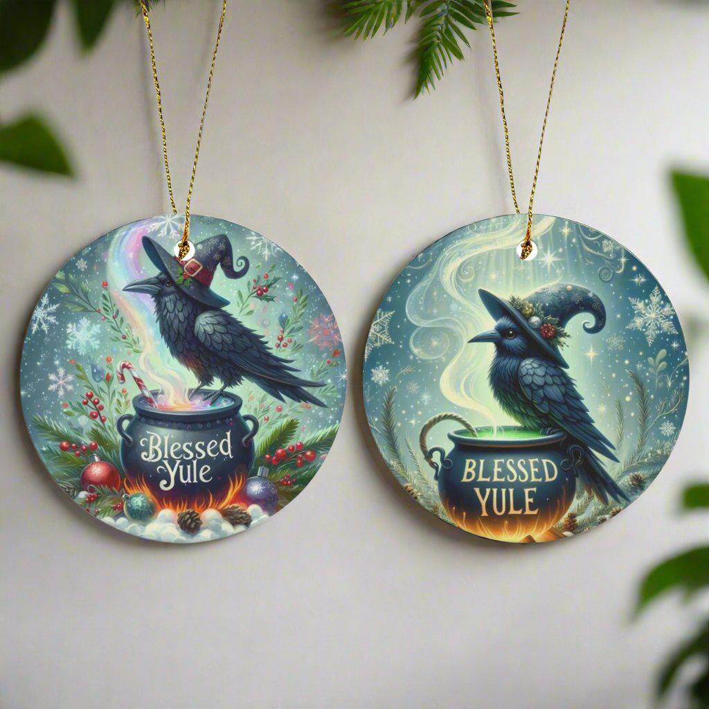 Black raven Ceramic Christmas Ornament Gothic Crow Christmas Tree Ornament-MoonChildWorld