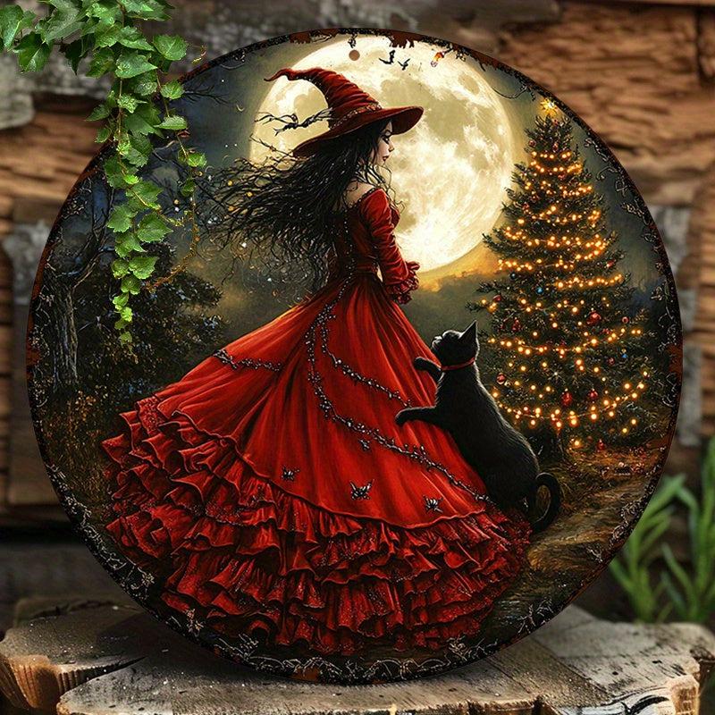 Christmas Witch Wall Art Wiccan Metal Sign for Pagan Yule Home Decorations-MoonChildWorld