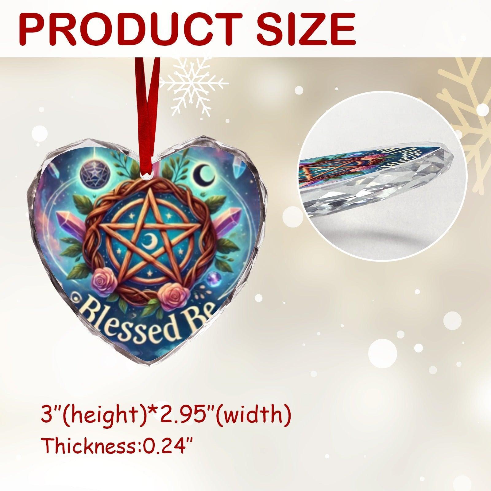 Pagan Yule Pentacle Wicca Christmas Heart-Shaped Crystal Glass Ornament-MoonChildWorld