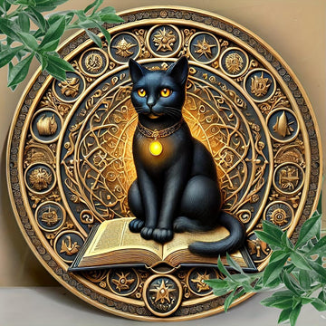 Witchy Black Cat on Book of Shadows Wicca Metal Sign-MoonChildWorld