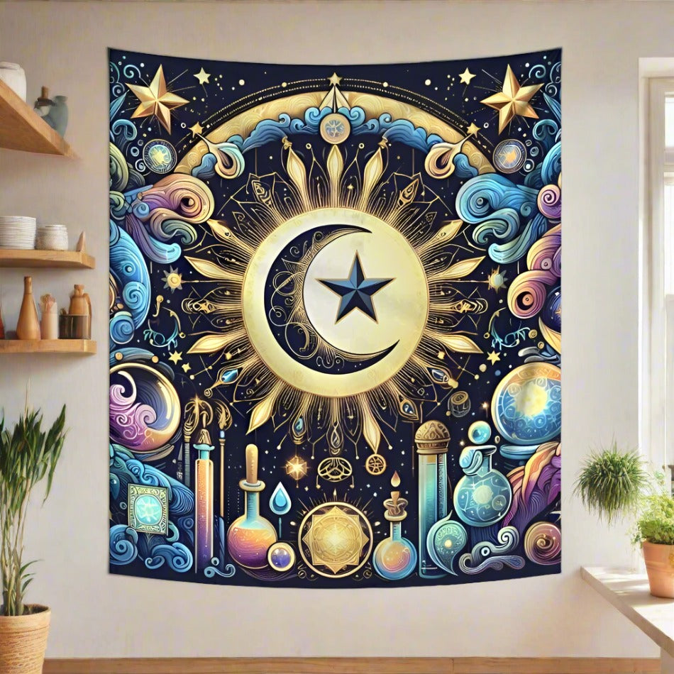 Celestial Moon Tapestry Pagan Wall Hanging-MoonChildWorld