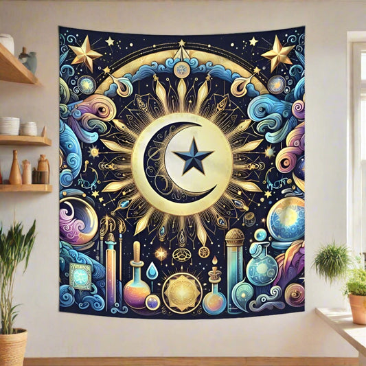 Celestial Moon Tapestry Pagan Wall Hanging