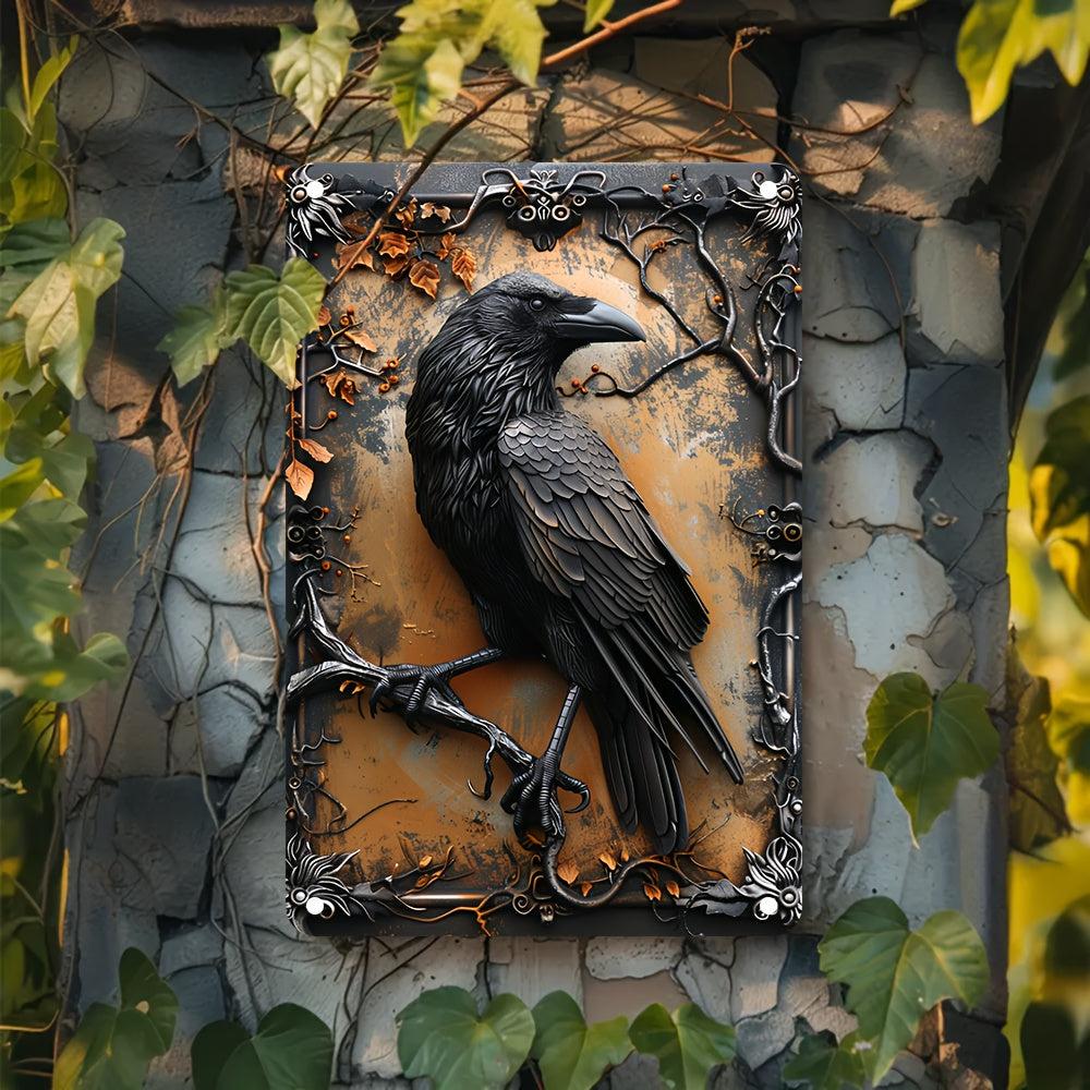 Gothic Crow Wall Sign Black Raven Metal Sign-MoonChildWorld